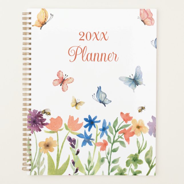 Custom Cute Girly Wildflowers and Butterflies Planner (Front)
