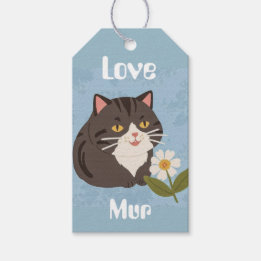 Custom Cute Gray Cat with Mur and Love Gift Tags