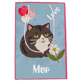Custom Cute Gray Cat with Mur and Love Medium Gift Bag