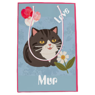 Custom Cute Gray Cat with Mur and Love Medium Gift Bag