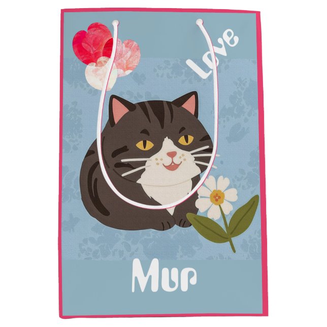 Custom Cute Gray Cat with Mur and Love Medium Gift Bag (Front)