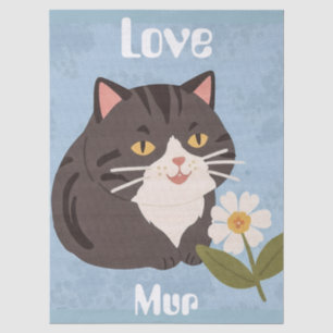 Custom Cute Gray Cat with Mur and Love Tissue Paper