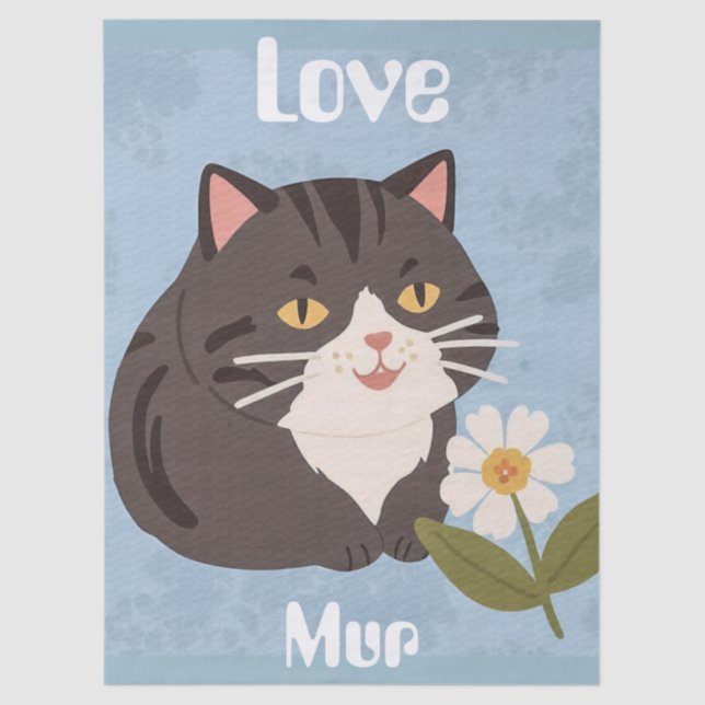 Custom Cute Gray Cat with Mur and Love Tissue Paper (Front)