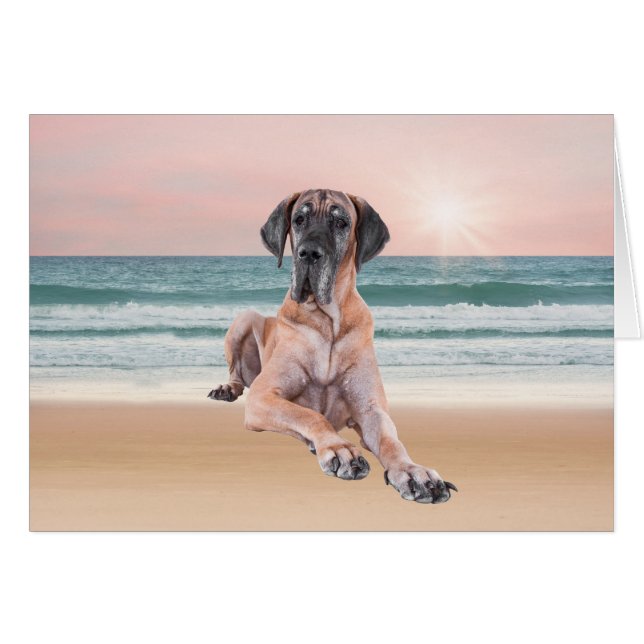 Custom Cute Great Dane Dog Sitting on Beach (Front Horizontal)
