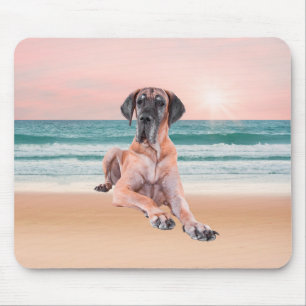 Custom Cute Great Dane Dog Sitting on Beach Mouse Mat