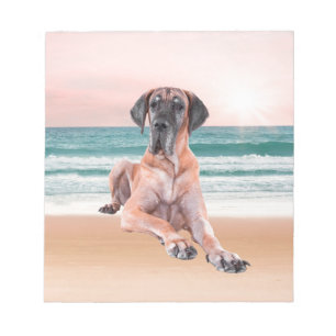Custom Cute Great Dane Dog Sitting on Beach Notepad