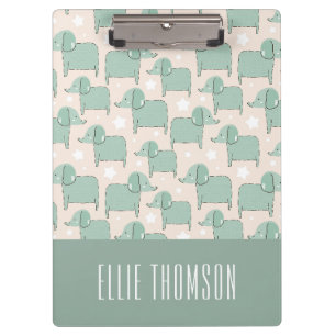 Custom Cute Green Animal Elephant Pattern Clipboard