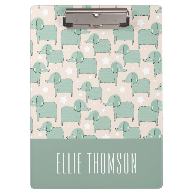 Custom Cute Green Animal Elephant Pattern Clipboard (Front)