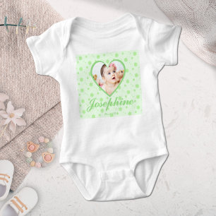 Custom Cute Green Baby Name Photo Bodysuit
