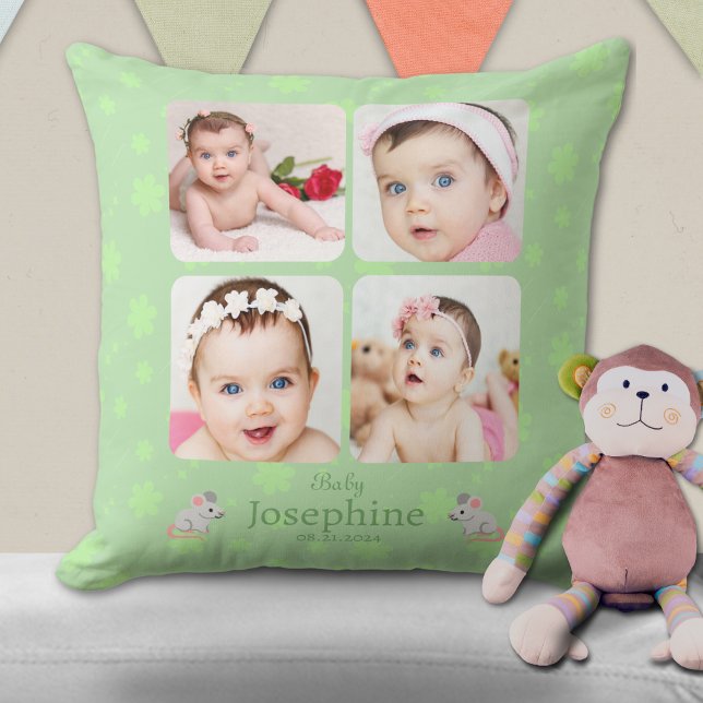 Custom Cute Green Baby Name Photo Cushion (Creator Uploaded)