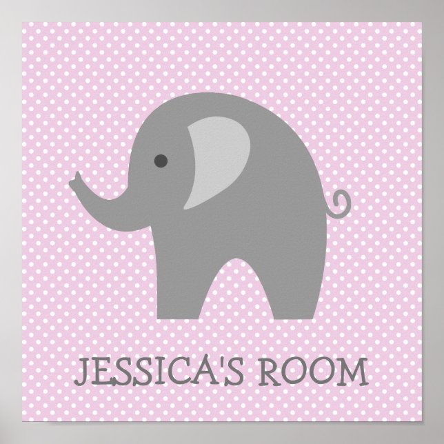 Custom cute grey elephant nursery wall art poster (Front)