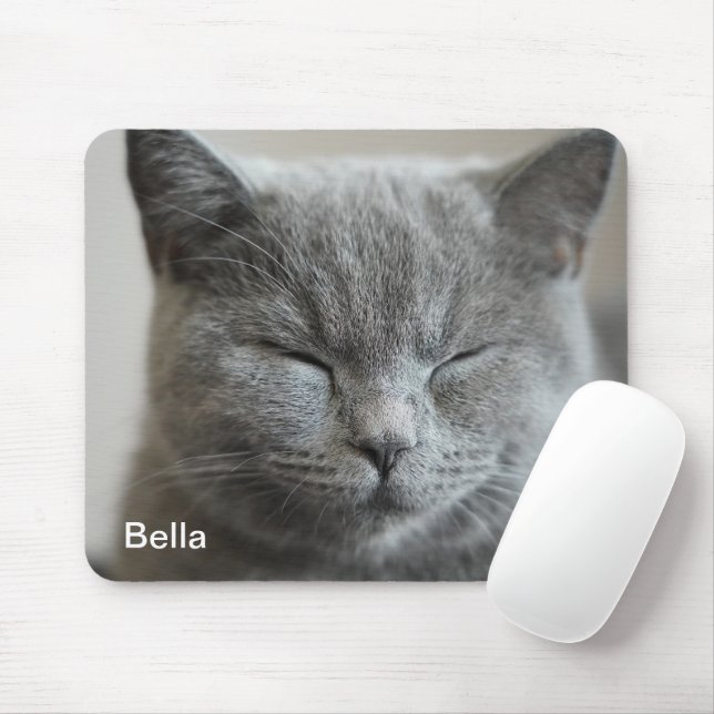 Custom Cute Grey Kitty Face Photo Mouse Mat (With Mouse)