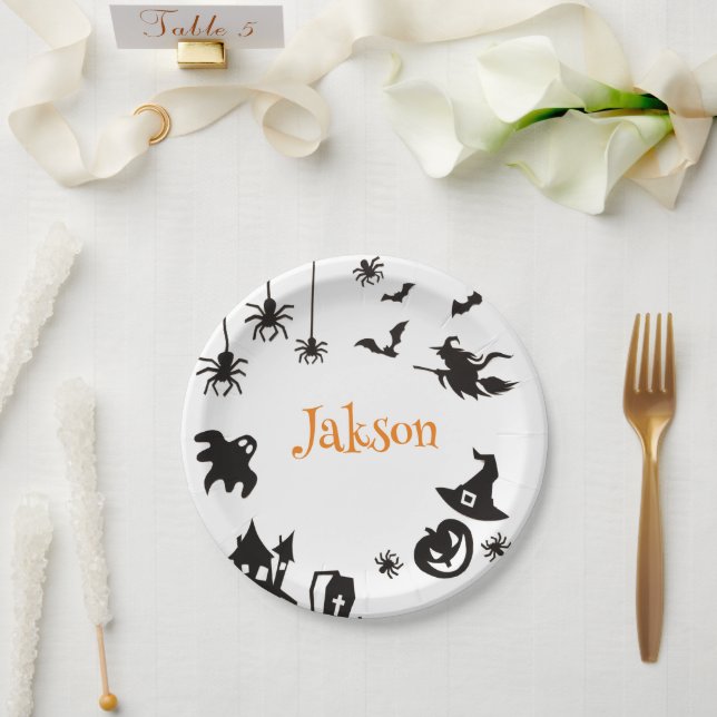 Custom Cute Halloween Name Paper Plates – Personal (Wedding)