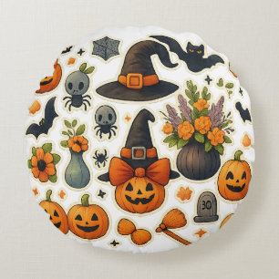 Custom Cute Halloween Pattern Round Pillow