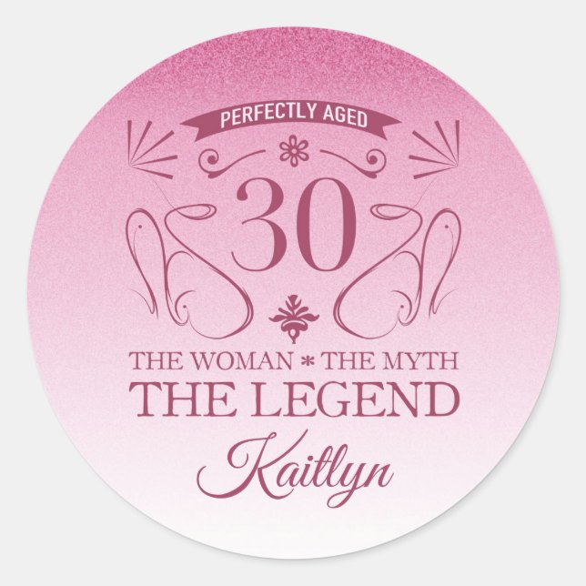 Custom Cute Happy 30th Birthday Classic Round Sticker (Front)