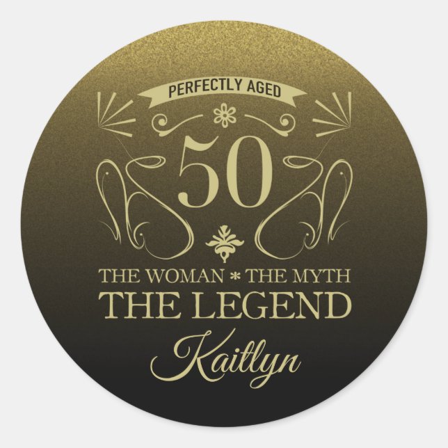 Custom Cute Happy 50th Birthday Classic Round Sticker (Front)