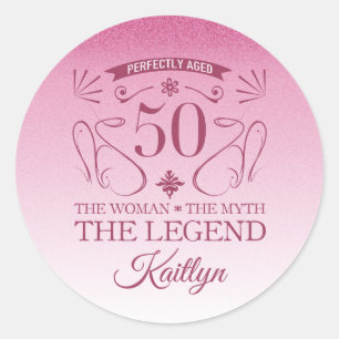 Custom Cute Happy 50th Birthday Classic Round Sticker
