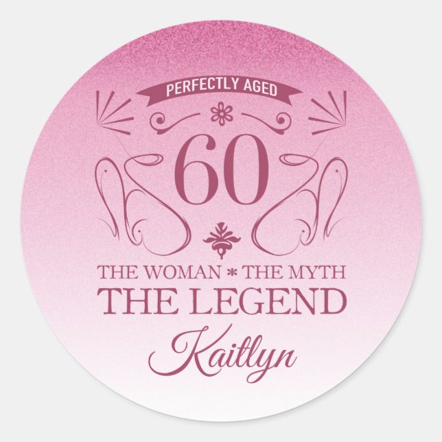 Custom Cute Happy 60th Birthday Classic Round Sticker (Front)