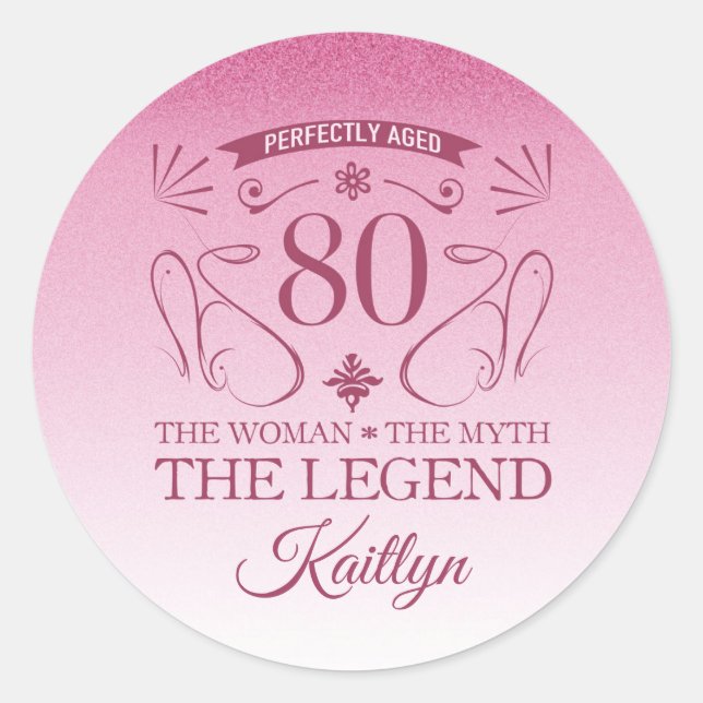 Custom Cute Happy 80th Birthday Classic Round Sticker (Front)