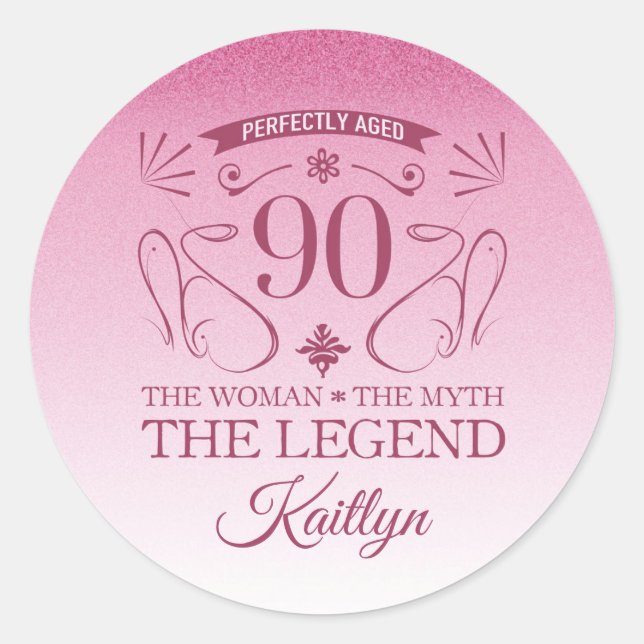 Custom Cute Happy 90th Birthday Classic Round Sticker (Front)