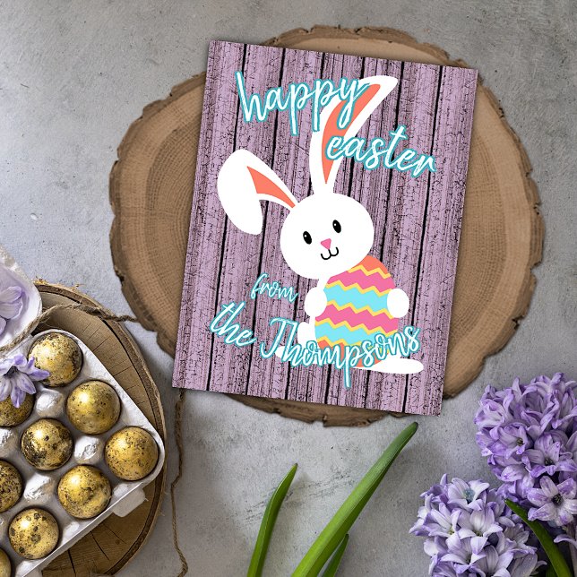 Custom Cute Happy Easter Bunny with Coloured Egg Card (Creator Uploaded)