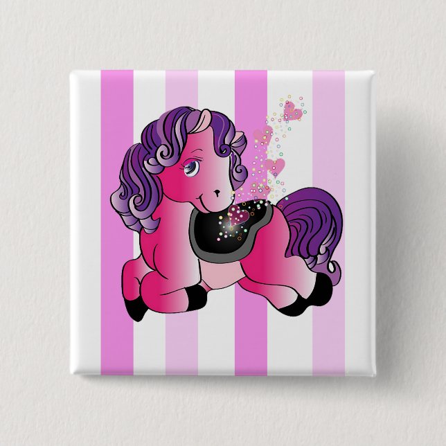 Custom Cute happy little cartoon pony 15 Cm Square Badge (Front)