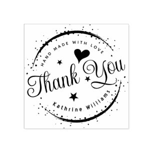 CUSTOM   CUTE HEART ELEGANT THANK YOU ROUND RUBBER STAMP