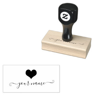 Custom Cute Heart   Script Signature with Swashes Rubber Stamp