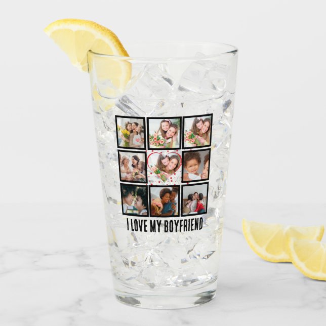 Custom Cute I love my boyfriend 9 Photo collage Glass (Front Ice)
