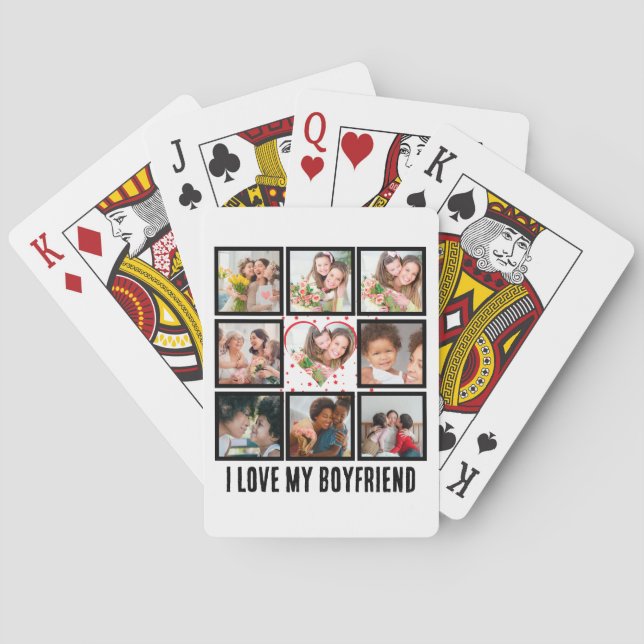 Custom Cute I love my boyfriend 9 Photo collage Playing Cards (Back)