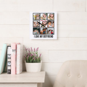 Custom Cute I love my boyfriend 9 Photo collage Square Wall Clock