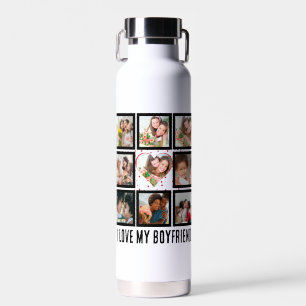 Custom Cute I love my boyfriend 9 Photo collage Water Bottle
