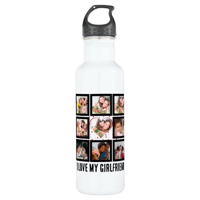 Custom Cute I love my girlfriend 9 Photo collage 710 Ml Water Bottle (Front)
