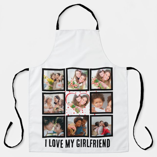 Custom Cute I love my girlfriend 9 Photo collage Apron (Front)