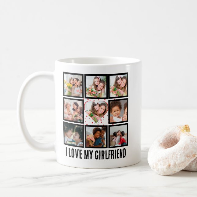 Custom Cute I love my girlfriend 9 Photo collage Coffee Mug (With Donut)