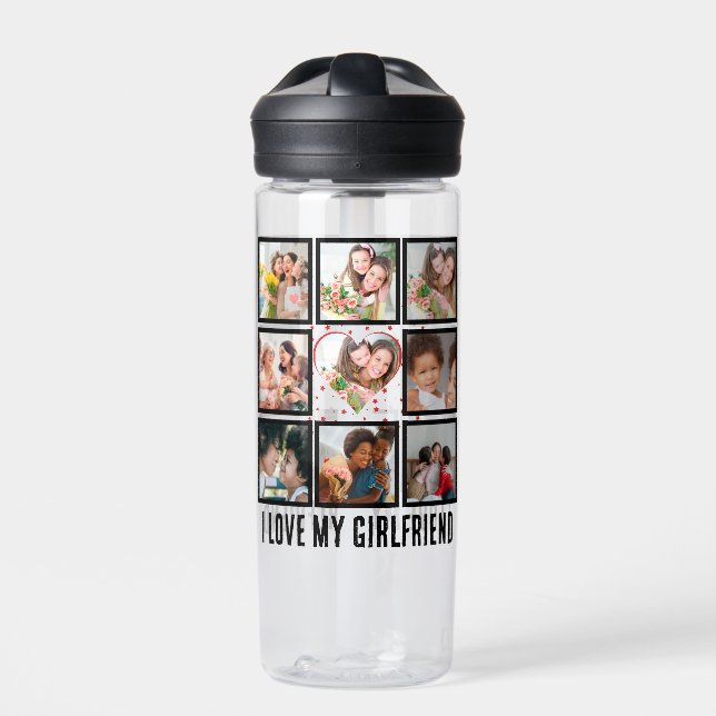 Custom Cute I love my girlfriend 9 Photo collage Water Bottle (Front)