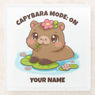Custom Cute Kawaii Capybara Mode Glass Coaster