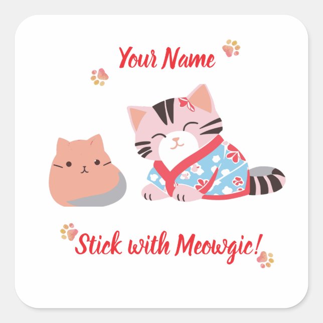 Custom Cute Kawaii Cat Sticker | Stick with Meowgi (Front)