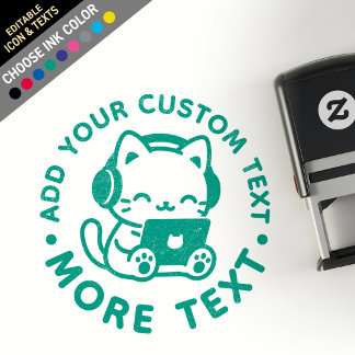 Custom Cute Kawaii Chibi Lo-Fi Study Cat Laptop Self-inking Stamp