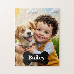 Custom Cute Kid & Dog Puzzle Personalized Pet Name