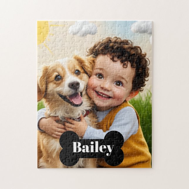 Custom Cute Kid & Dog Puzzle Personalized Pet Name (Vertical)