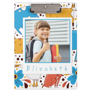 Custom Cute Kid Name & Photo Animal Clipboard