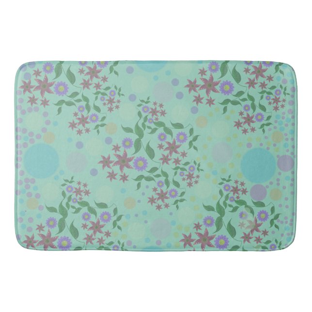 Custom Cute Kidcore Confetti Floral & Vine Pattern Bath Mat (Front)