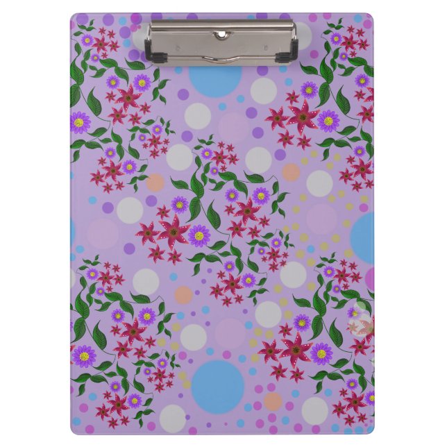 Custom Cute Kidcore Confetti Floral & Vine Pattern Clipboard (Front)