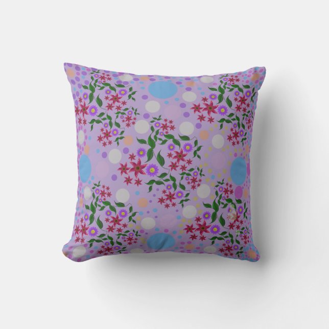 Custom Cute Kidcore Confetti Floral & Vine Pattern Cushion (Front)