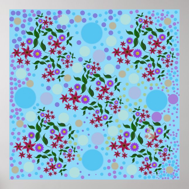 Custom Cute Kidcore Confetti Floral & Vine Pattern Poster (Front)