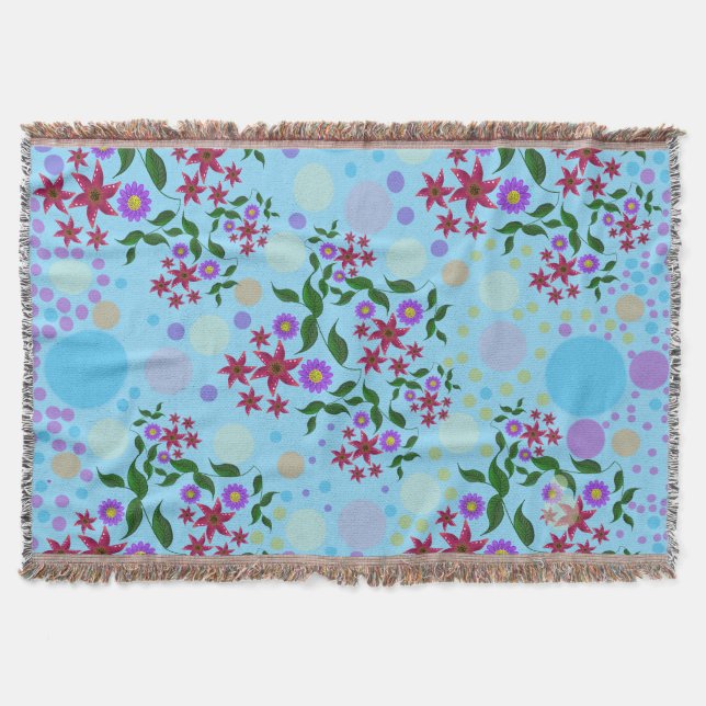 Custom Cute Kidcore Confetti Floral & Vine Pattern Throw Blanket (Front)