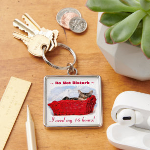 Custom Cute Kitten In Bright Red Basket Key Ring
