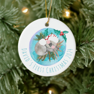 Custom Cute Koala First Christmas Ceramic Tree Decoration