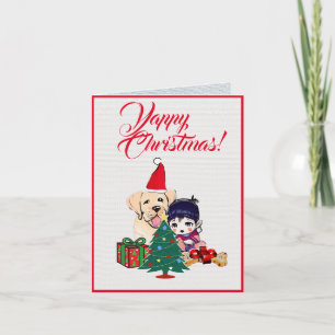 Custom Cute Labrador Dog With Little Girl Xmas Card